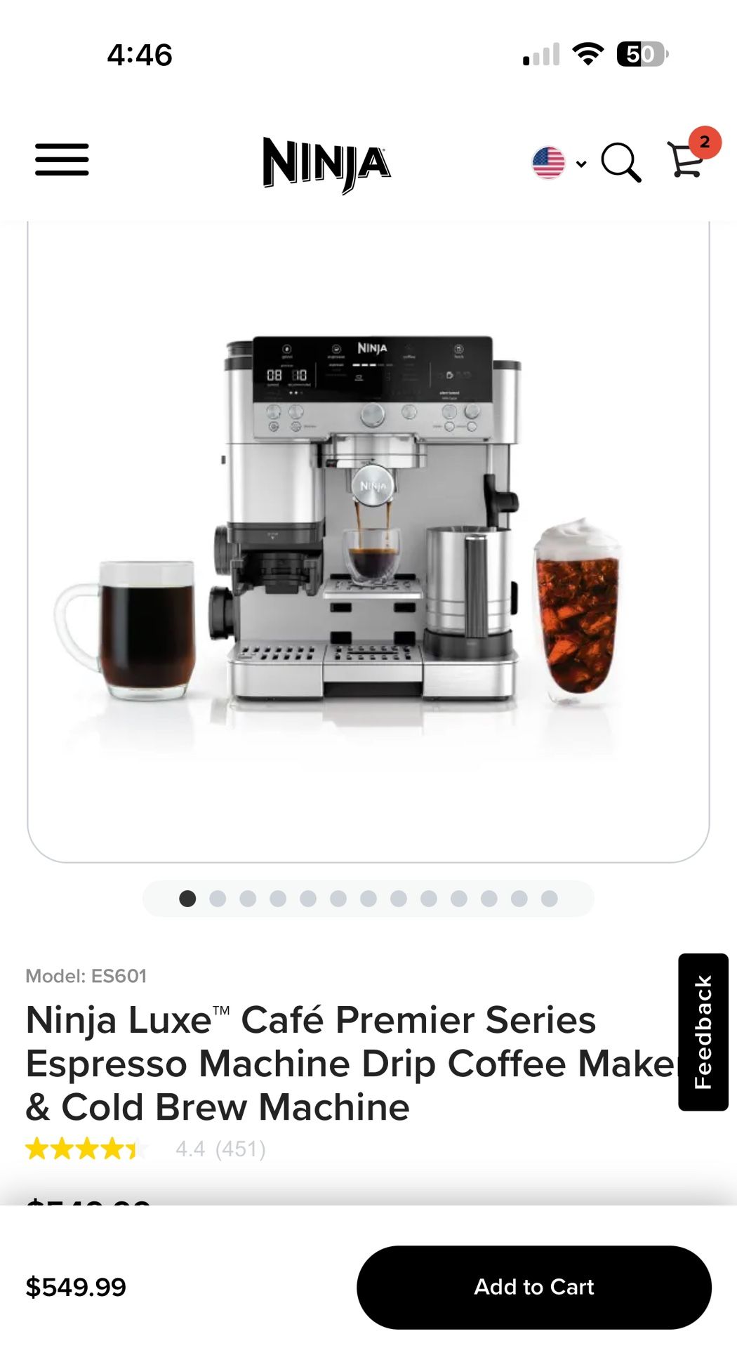 Ninja Luxe Cafe Premiere Espresso and CoffeeMachine *Like New*