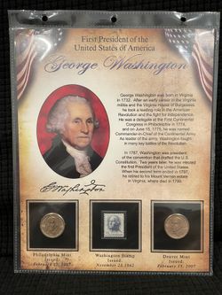George Washington Presidential Dollar Coin Postage Stamp Set