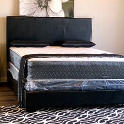 Brand New Black King Size Leather Bed Frame With New Mattress Set/Fast Delivery