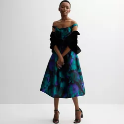 Donna Ricco A-line midi dress features a vibrant blue Size 14