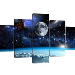 BRAND NEW 
5 Pieces Canvas Art Outer Space Universe Planet Earth Galaxy Stars Pictures Wall Decor Living Room Office Bedroom Bathroom Decoration Artwo