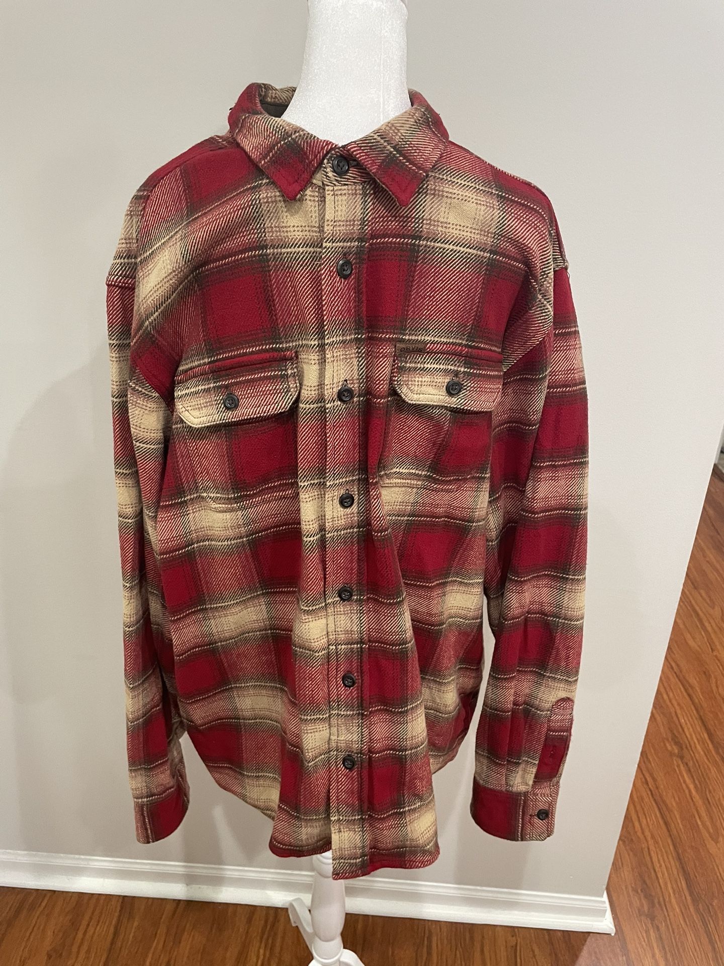 Orvis Classic Collection Men's Red/Ivory Cotton Plaid Heavy Flannel Men's Sz XL