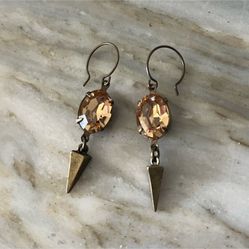 Handmade Amber Crystal Spike Dangle Hook Earrings
