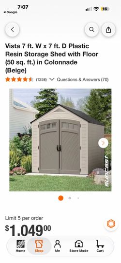 Suncast Vista 7x7 Plastic Resin Storage Shed brand new open box