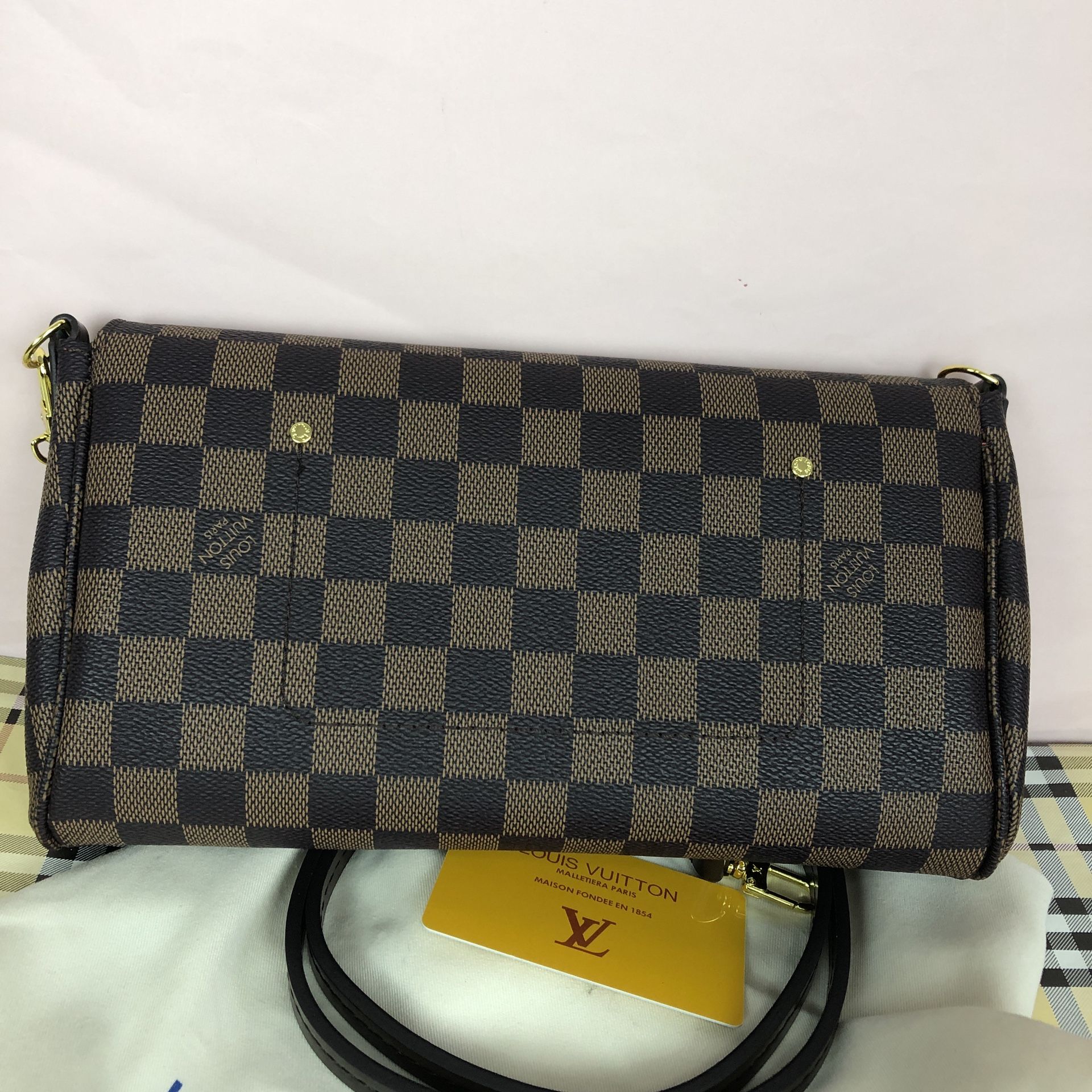 Louis Vuitton diamier leather chain canvas shoulder bag wallet