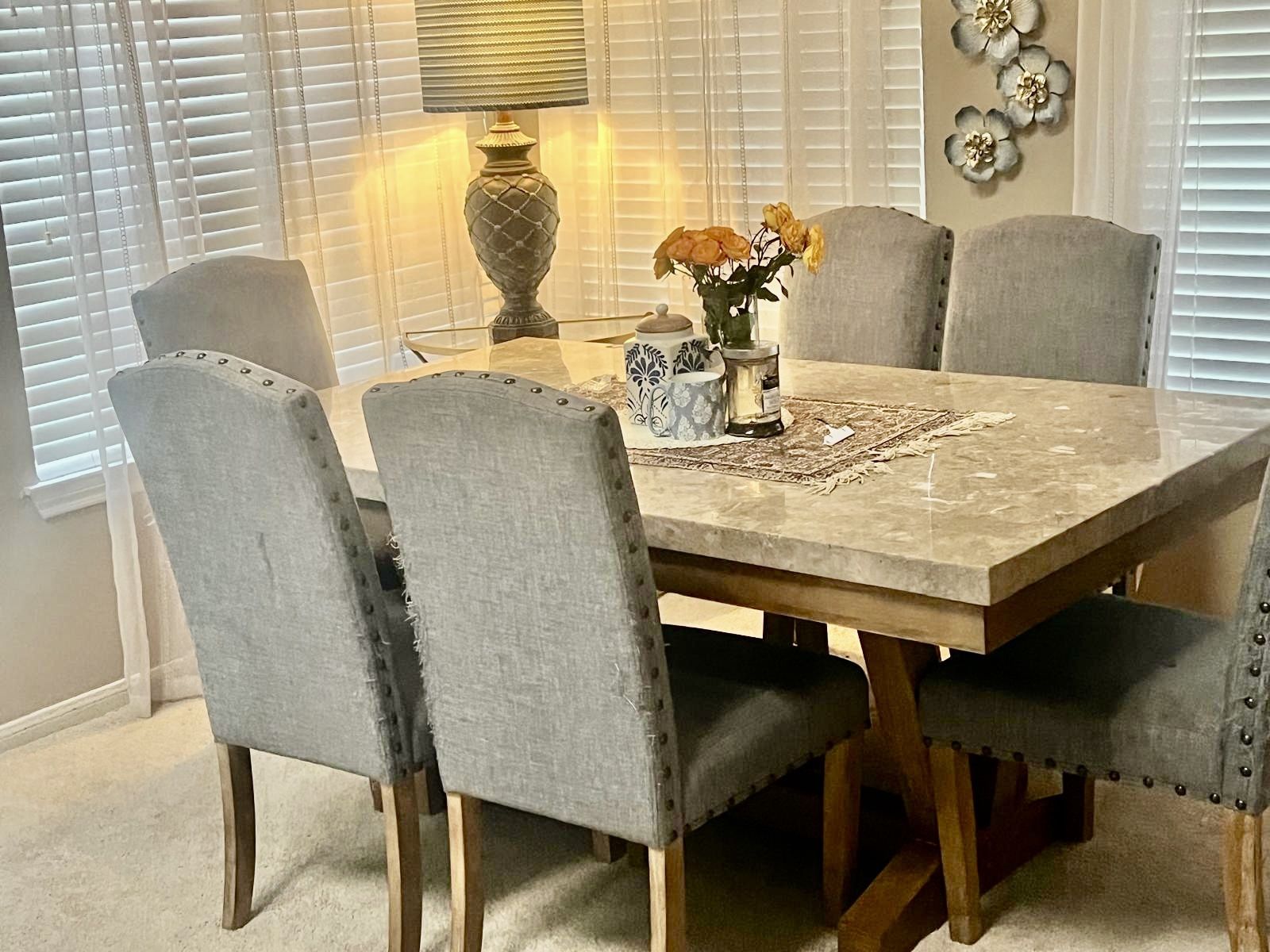 Marble Dining Table With Six Chair