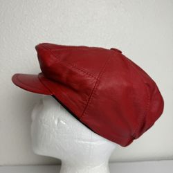 Red Soft Leather Newsboy Cap Hat Turkey
