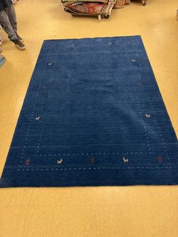 100% Wool Blue Gabbeh Style Area Rug 6'2" x 9'