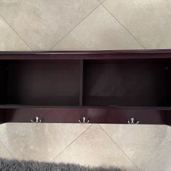 DARK BROWN ENTRYWAY WALL CABINET / SHELF / CUBBY WITH HOOKS