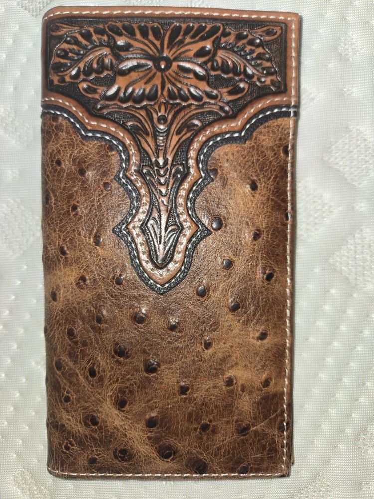 ARIAT Men's Rodeo Ostrich Print Floral Embossed Wallet 