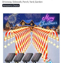 19.3in Christmas Solar Candy Cane Lights, 20 Pcs Pathway Light with Snowflake 8 Flashing Modes, Outdoor Christmas Decorations for Outside Path, 