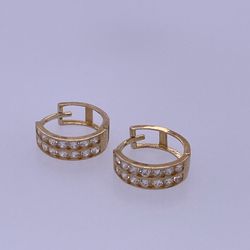 14k Yellow Gold Two Row Huggie Hoop Earrings