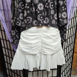NWT Forever 21 White Ruched  Mini Skirt High Waist Pleated Size L 