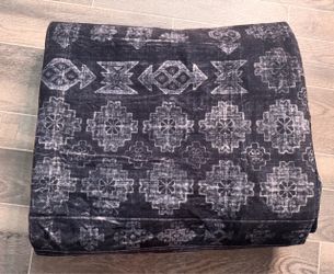 8x10 Vintage Boho Washable Area Rug/dark blue and white