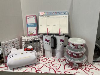 Hello Kitty items tumbler, tupperware,makeup brushes,planner