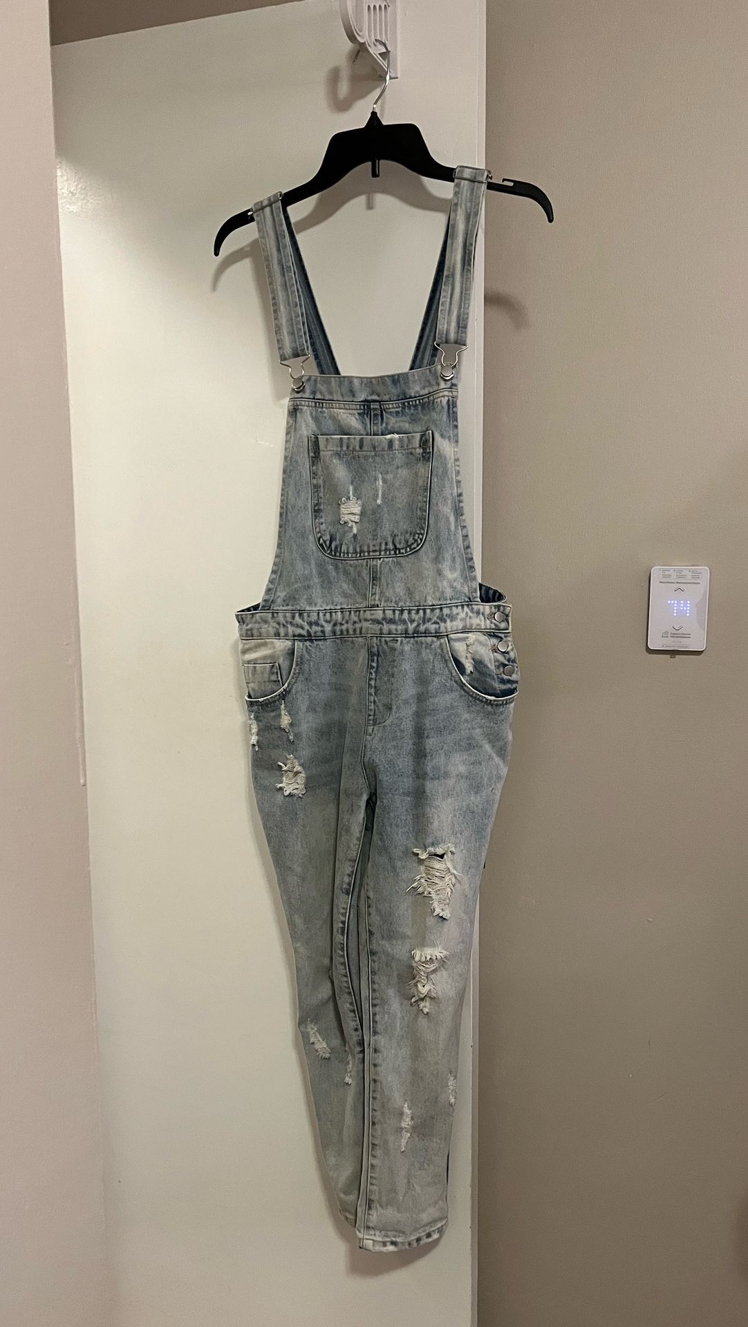 Forever 21 Distressed Acid Wash Denim Crop Overalls Y2K Look Women's Size M(fits Like a Small)