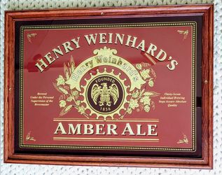 Vintage Henry Weinhards Amber Ale Mirrored Framed Sign Beer Ale Beveled Man Cave