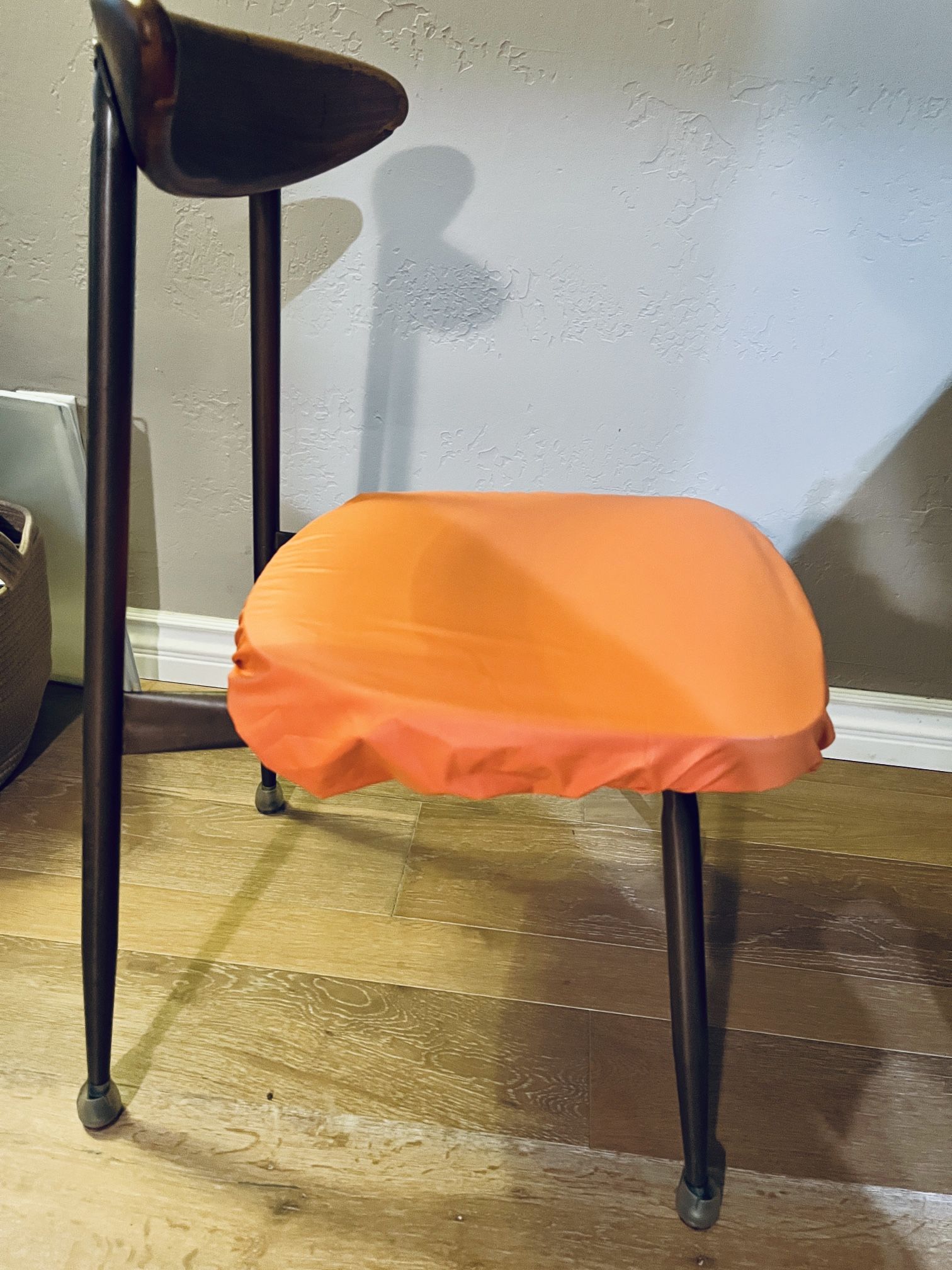 Set Of 4 Orange Slipcovers For Dining Chairs — Faux Leather Orange Upholstery - Retro Mcm Mid Century Modern Chair Covers