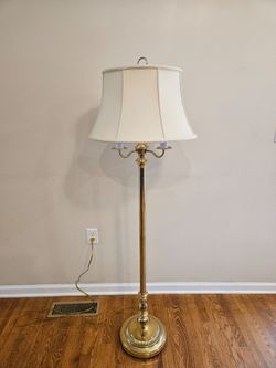 Vintage Dimmable Brass Candelabra Standing Floor Lamp With Silk Shade