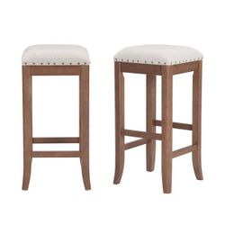 Set Of 2 Ruby Hill Haze Oak Finish Upholstered Backless Bar Stool with Biscuit Beige Seat (Set of 2)
