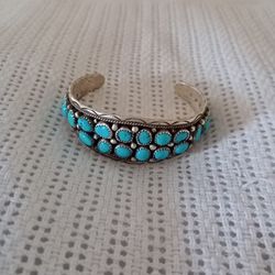 A W Turquoise And Sterling Silver Bracelet 