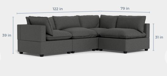 Albany Park Kova Pillow Cushion L-Shape Sectional Sofa 122”L-Licorice