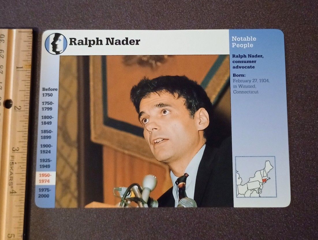1995 Grolier Ralph Nader Consumer Advocate Vintage Collectible Large Card