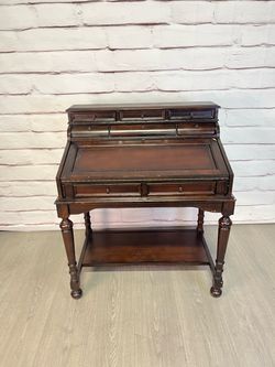 Traditional Leather Inlay Secretary Desk