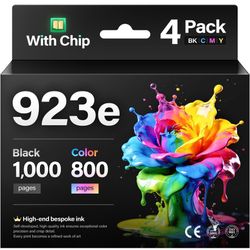 Brand New Unopened    923 923e Ink Cartridges with chip 4-Pack High Yield Replacement for HP 923 923e 923XL Ink Compatible for HP OfficeJet Pro 8135e 