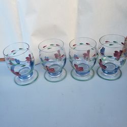 Vtge  Old Fashioned Glass Poppies On Blue By Lenox Colectibles Lot Of 4 Rate Replacement  Glass Cups