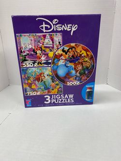 Disney Ceaco 3 Jigsaw Puzzle Set Minnie Ariel Aladdin New