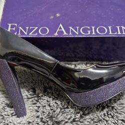 ENZO ANGIOLINI BLACK PATENT LEATHER SPARKLY HEELS-size 9.5
