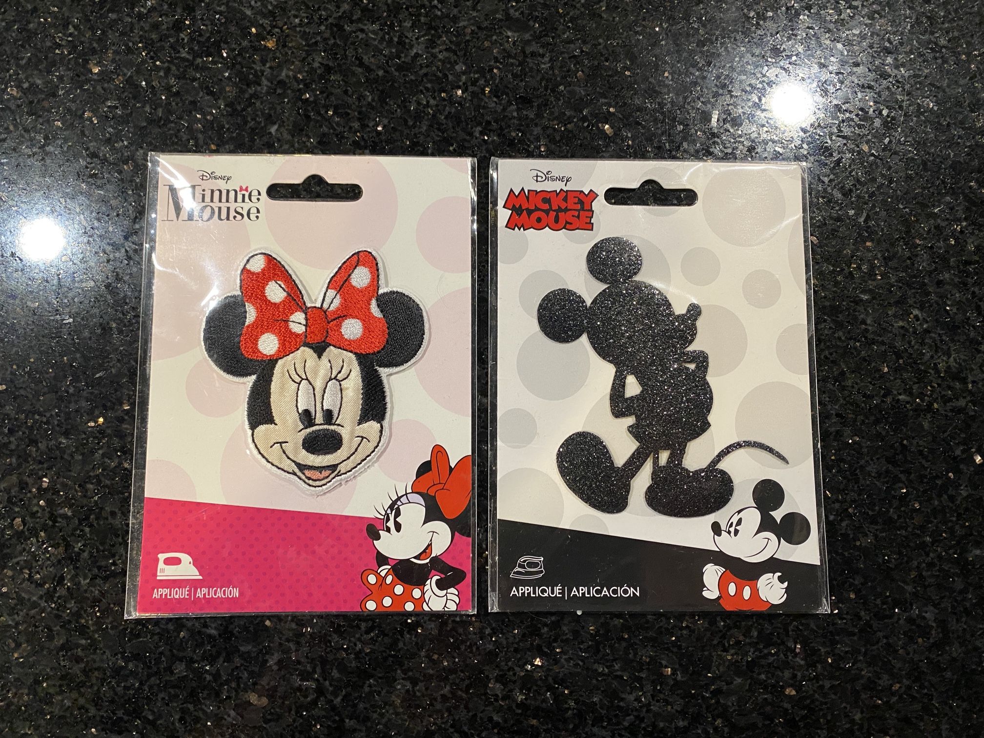 2 Disney Iron-on Appliqué Patches Minnie Mouse 3x3”& Mickey Mouse 3x3.5”
