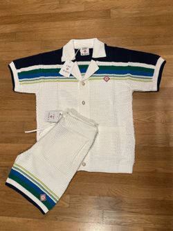 Casablanca Men’s Cotton Crochet Shirt/Short Set(S,M,L,XL)