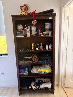 Dark Brown Wood Bookcase Shelving Unit