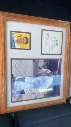 Lou Gehrig Framed Baseball Memorabilia Display