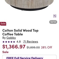 48” round wood coffee table