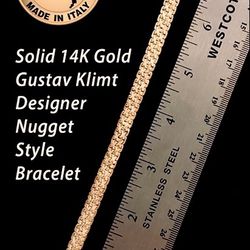 🇮🇹Solid 14K Gold Nugget Style Bracelet 15.70g