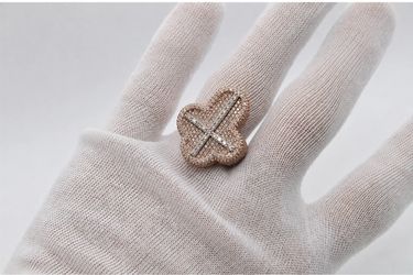 Rose Gold Diamond Pave Clover Cross Statement Ring  15.2g,  Approx. 4 CTW