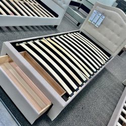 Storage New Bed.  With Mattress Sale… Light Brown, Dark Gray, Light Gray