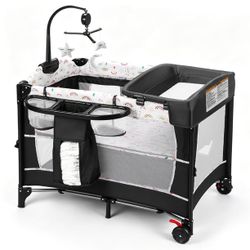 4-in-1 Portable Baby Play Yard with Changing Table for Newborn, Multicolor brand new in box $85 S22