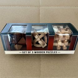 Set Of 3 Happy Hour Wooden Puzzles Brain Teaser 