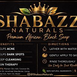 Shabazz Naturals 5oz 100% Premium African Black Soap