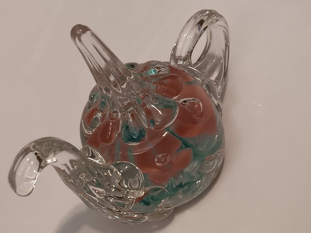 Signed Joe Rice Floral Teapot Paperweight