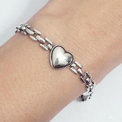 925 Sterling Silver Women's Heart Chain Bracelet Gift 