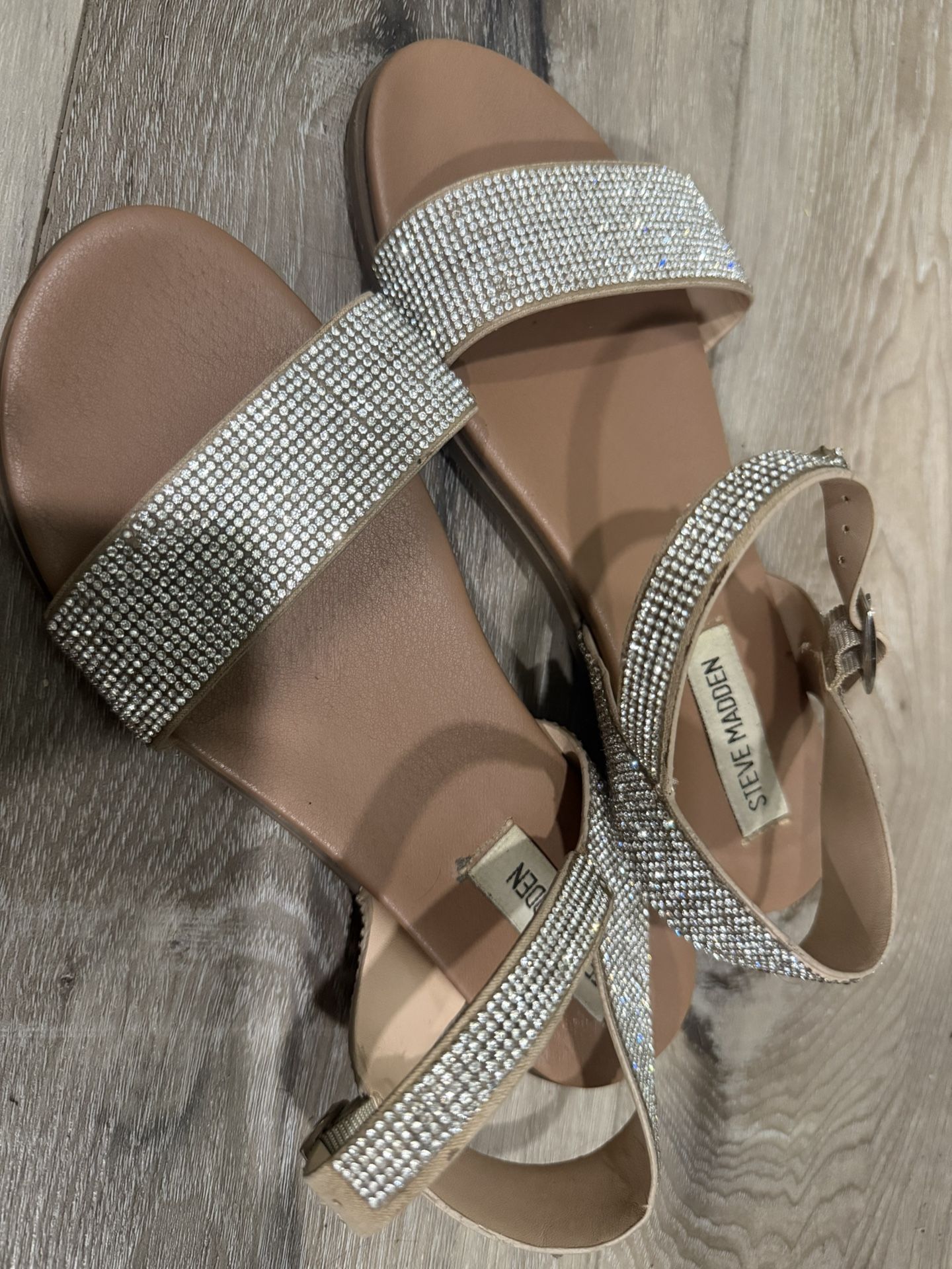 Steve Madden Rhinestone Sandals – Tan/Beige – Size 6.5
