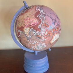 RARE FIND. One of A Kind Hand Painted Globe with Wood Base Made In USA Vintage