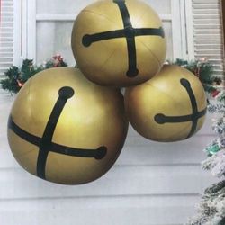 Blow up Golden jingle bells 🔔 ( 3 Pieces ) For Christmas 🎄 indoor and outdoor