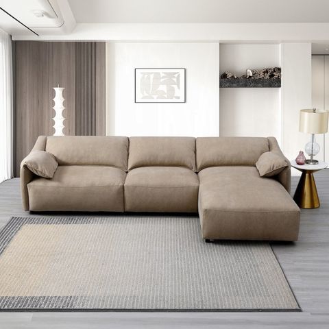 💎LIGHT BROWN SUEDE MODERN SECTIONAL SOFA LOW PROFILE CHAISE