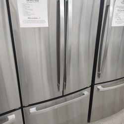 $975(MSRP$2299, Save $1324) GE French 3 Door Refrigerator With Spill Proof Shelves and Turbo Cool 